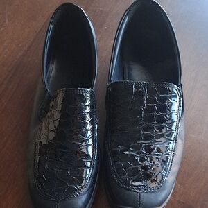 hotter Black Croc-Embossed Leather Loafers